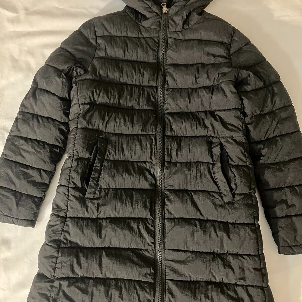 Girl Parka Insulated Black Hooded Winter Jacket Waterproof Windproof Size 140